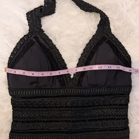 White House Black Market Black Halter Dress Lace Waist Size 4 - Picture 7 of 16